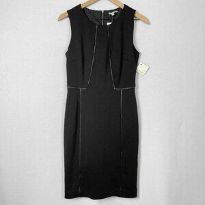 Halogen NWT Sleeveless Midi Dress w/Faux Leather Trim in Black Womens Size 6